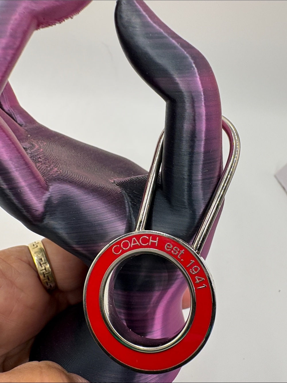 Coach Red Enamel Circle Keyring with Silver-Tone Hardware